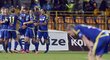 Fotbalisté Jihlavy se radují z gólu do sítě Dukly