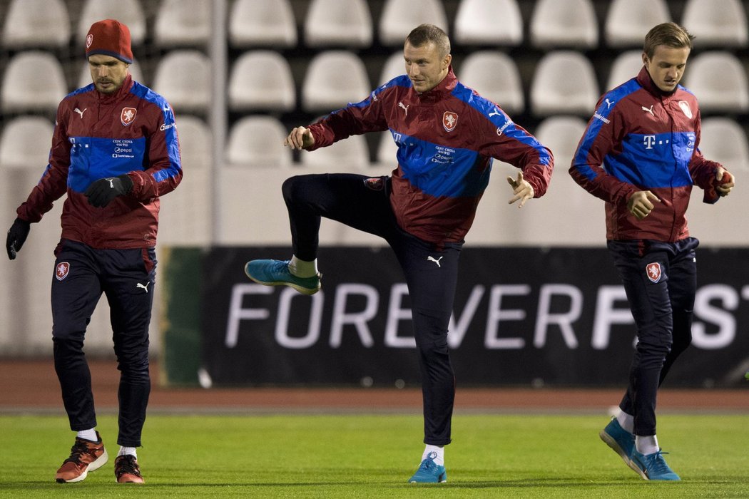 Čeští fotbalisté na tréninku před zápasem s Norskem