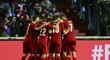 Čeští fotbalisté se radují z úvodního gólu Tomáše Sivoka v přátelském zápase proti Srbsku