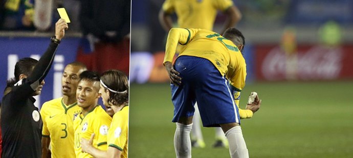 Brazilec Neymar v zápase s Peru odstraňoval mizící sprej při přímáku, od sudího za to dostal žlutou...