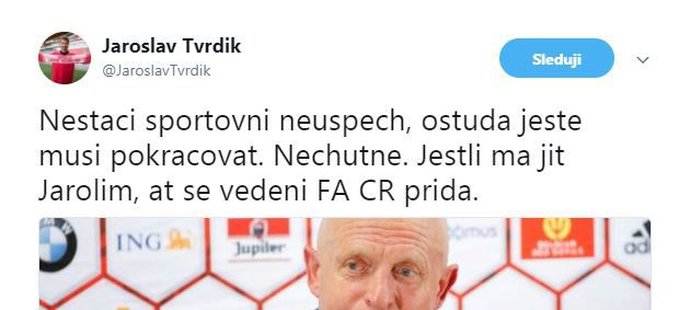 Jaroslav Tvrdík pohrozil FAČR po bojkotem reprezentace