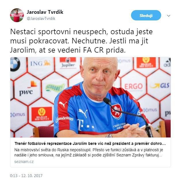 Jaroslav Tvrdík pohrozil FAČR po bojkotem reprezentace