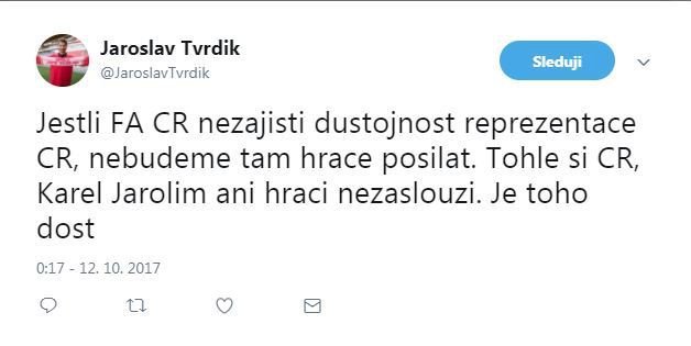 Jaroslav Tvrdík pohrozil FAČR po bojkotem reprezentace