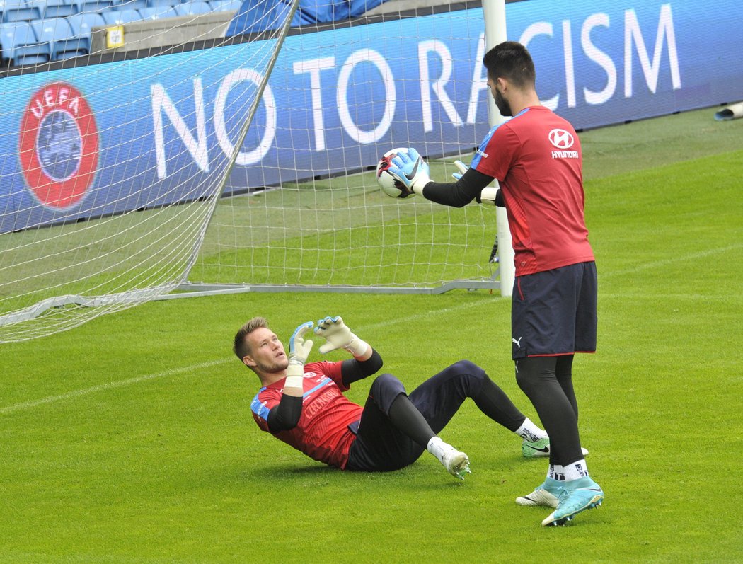 Brankáři Tomáš Vaclík a jeho jmenovec Koubek na tréninku reprezentace