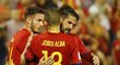 Isco a Jordi Alba slaví trefu prvního jmenovaného do sítě Albánie