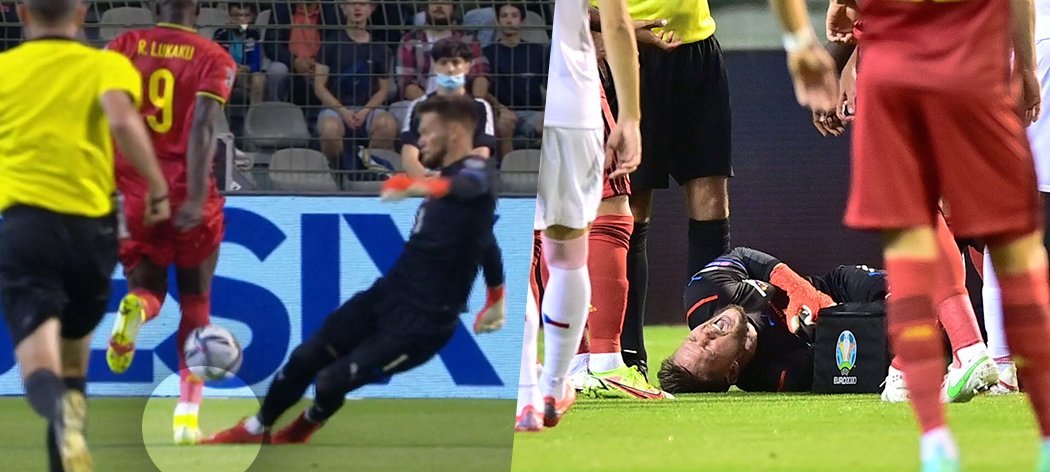 Romelu Lukaku hned na začátku zápasu přišlápl špičku nohy Tomáše Vaclíka, který po chvíli musel vystřídat