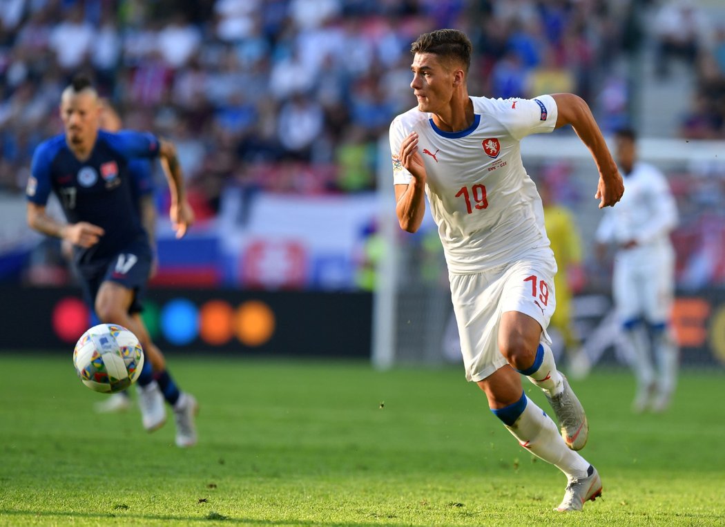 Útočník Patrik Schick v zápase proti Slovensku