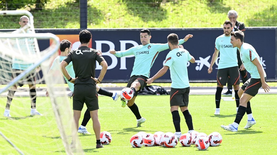 Cristiano Ronaldo v akci při tréninku