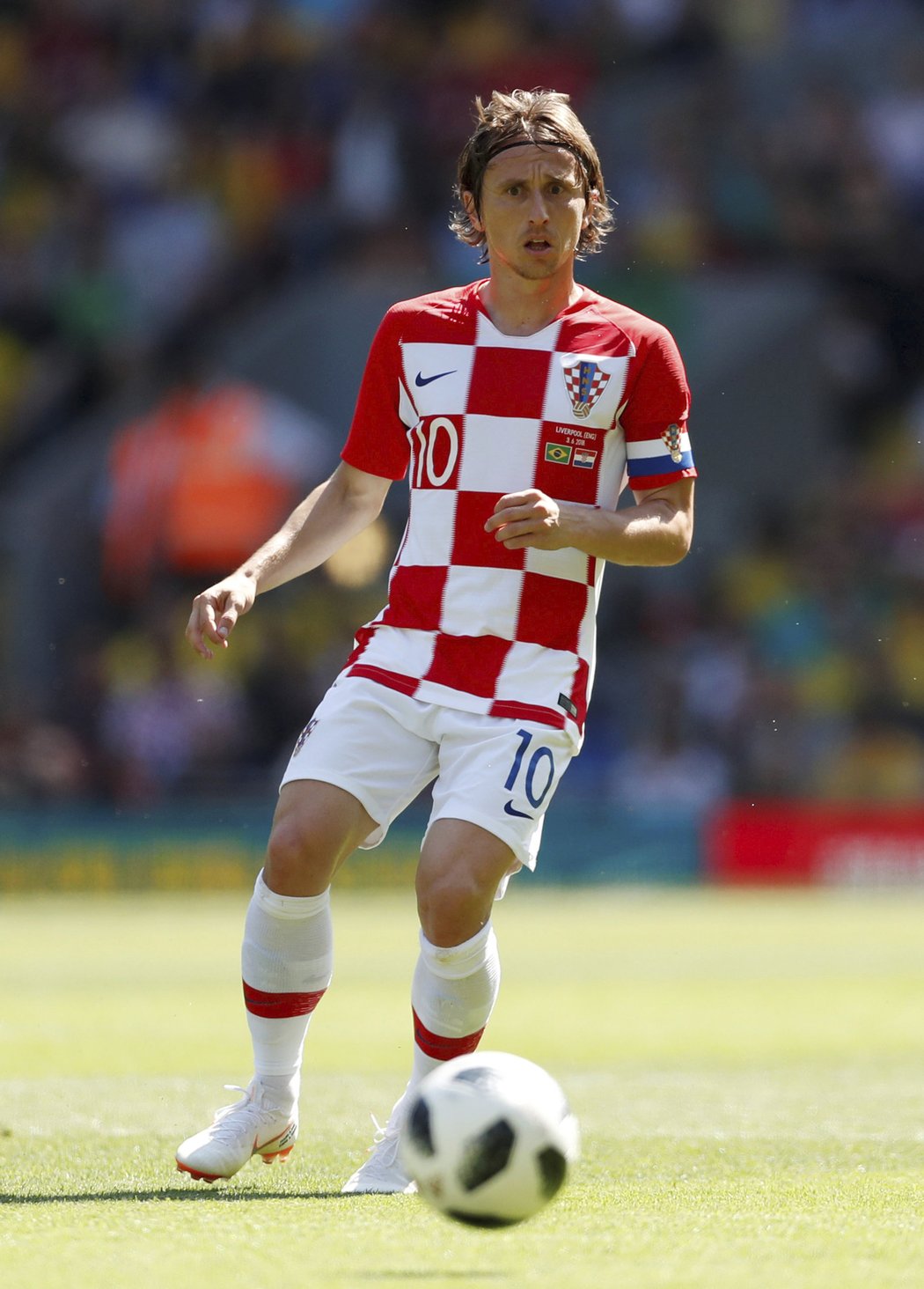 Chorvatská hvězda Luka Modrič v přípravném zápase proti Brazílii