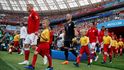 Dánští fotbalisté nastupují do utkání základní skupiny C proti Francii