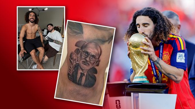 Cucurella splnil slib. Týden po triumfu na MS už má na paži trenérovu podobiznu Cucurella splnil slib. Týden po triumfu na MS už má na paži trenérovu podobiznu