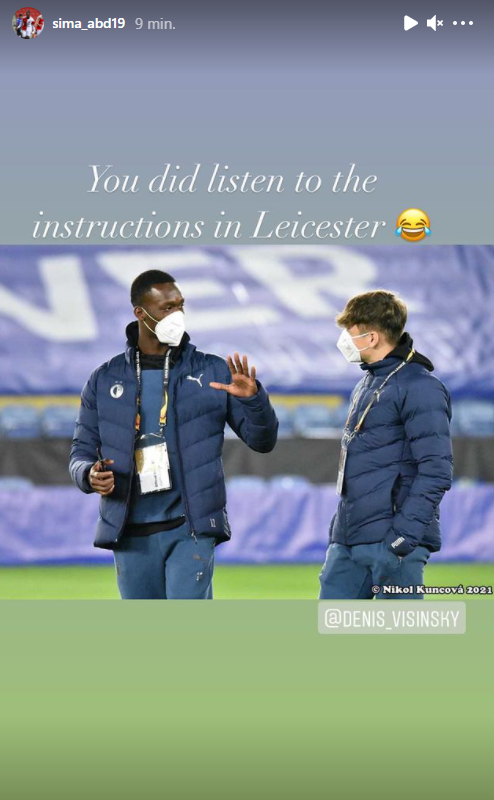 &#34;Takže si moje rady v Leicesteru poslouchal,&#34; smál se na Instagramu Abdallah Sima, když gratuloval k brance Denisi Višinskému