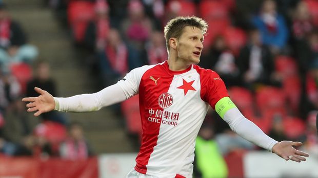 Kapitán Slavie Milan Škoda v utkání s Baníkem Ostrava Kapitán Slavie Milan Škoda v utkání s Baníkem Ostrava
