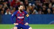 Zklamaný kapitán Barcelony Lionel Messi po jedné z nevyužitých šancí v utkání se Slavií