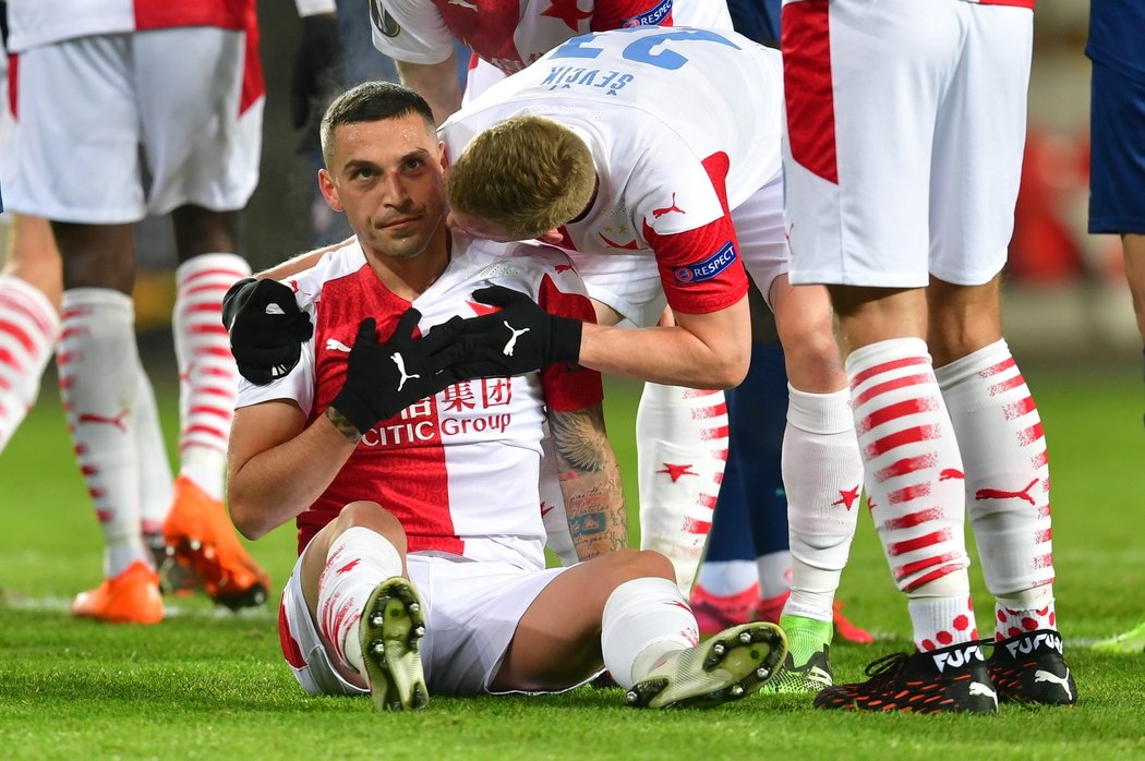 Slávistický záložník Nico Stanciu vstřelil branku v zápase Evropské ligy proti Beer Ševě