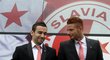 Slávističtí hráči Damien Boudjemaa a Marcel Gecov odpovídají na dotazy novinářů před derby se Spartou