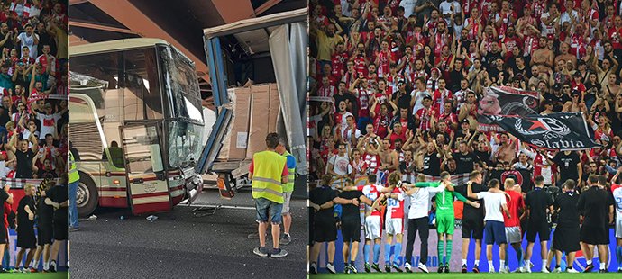 Fanoušci Slavie měli na cestě na Inter s autobusem nehodu, nic vážného se naštěstí nestalo, i řidič vyvázl jen s lehkým zraněním