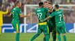Slávisté se radují z gólu Lukáše Masopusta na hřišti Kluži v prvním zápase play off o Ligu mistrů
