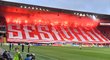 Pyrotechnická vložka během zápasu Slavia - Plzeň