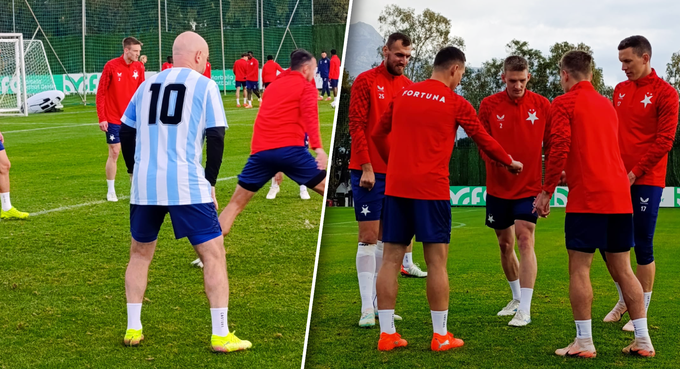 Trénink Slavie v ráji s holohlavým Maradonou. Welcome back, Osky! A kde je kouč? Trénink Slavie v ráji s holohlavým Maradonou. Welcome back, Osky! A kde je kouč?