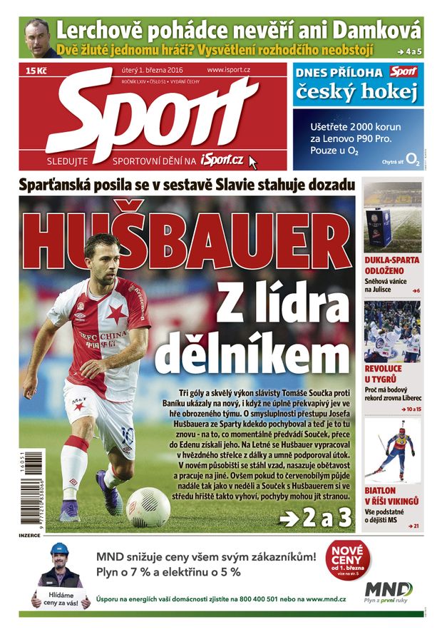 Titulní strana deníku Sport Titulní strana deníku Sport