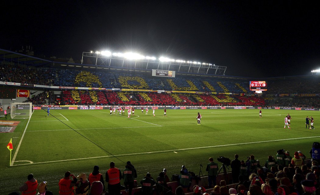 Choreo sparťanských fanoušků v derby se Slavií