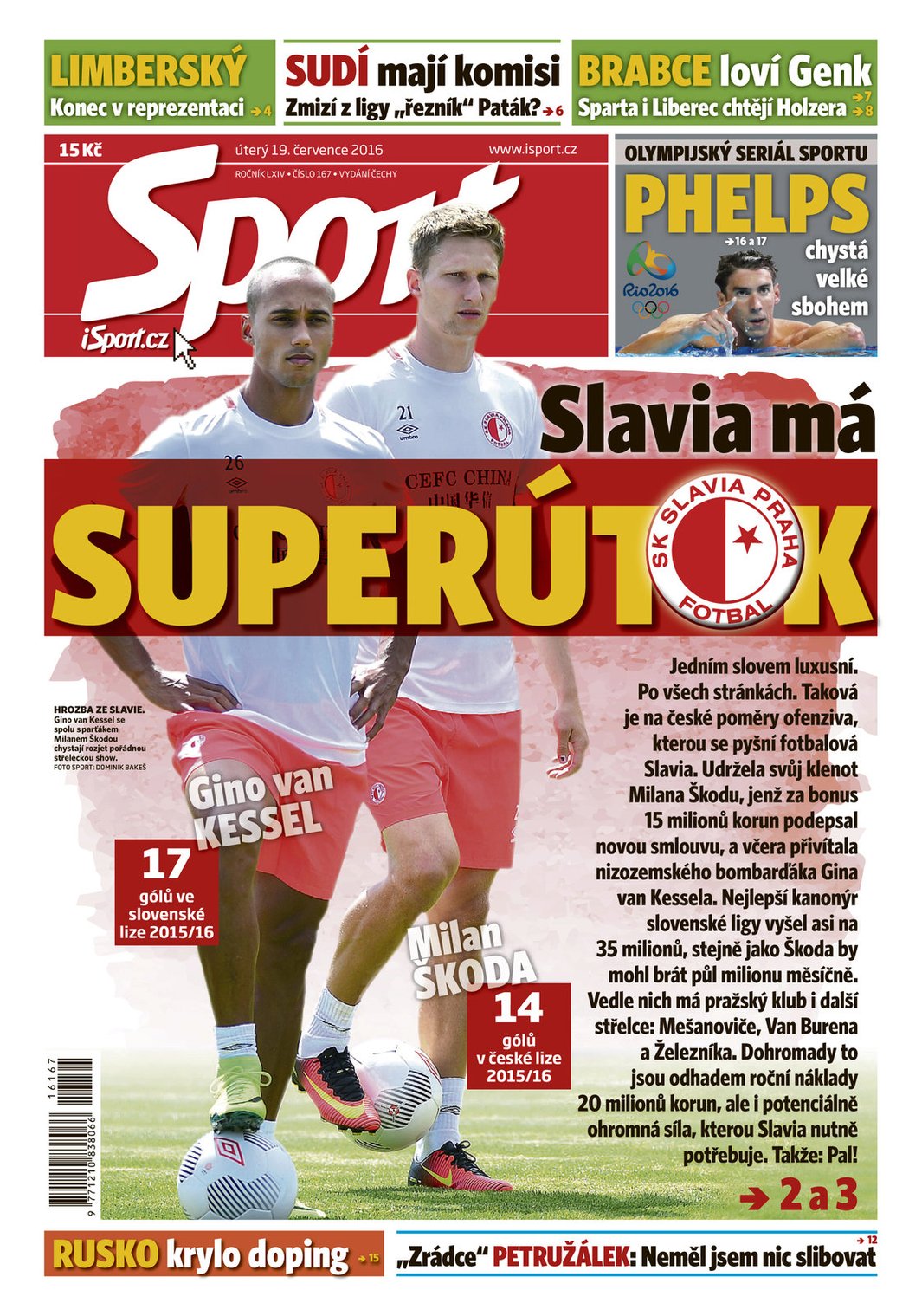 Titulní strana deníku Sport