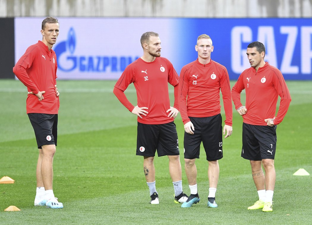 Fotbalisté Slavie potrénovali v Edenu před středečním zápasem s Dortmundem v Lize mistrů.