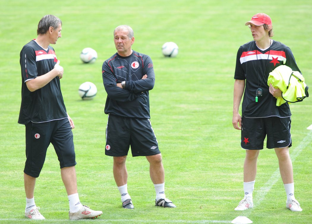 Martin Vaniak, Karel Rada a Martin Poustka na tréninku Slavie