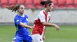 Zleva Tessa Wullaertová z Wolfsburgu a Eva Bartoňová ze Slavie