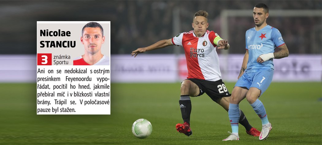 Nicolae Stanciu se proti Feyenoordu trápil. Jaké známky si vysloužili jeho spoluhráči ze Slavie?