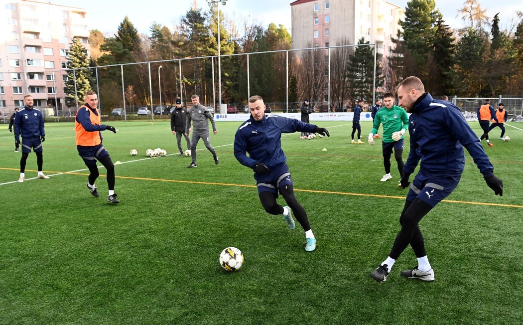 Trénink fotbalistů Slovácka na zahájení zimní přípravy