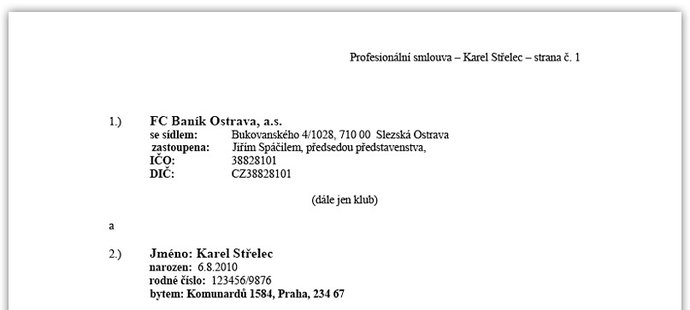 Takhle vypadá první část smlouvy, kterou v Česku podepisují profesionální fotbalisté.