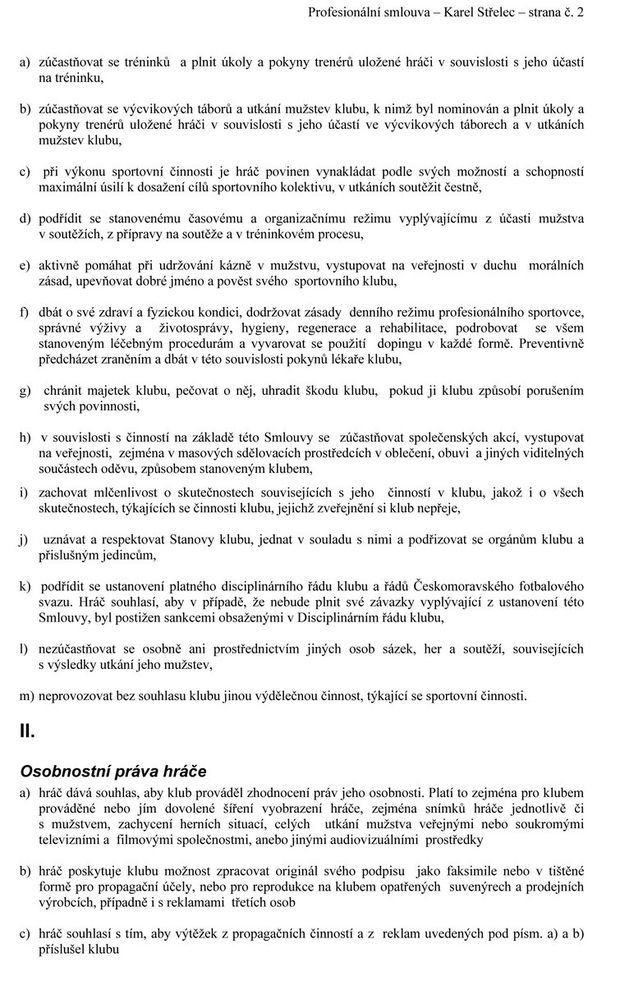 Smlouva profesionálního fotbalisty v české lize. Smlouva profesionálního fotbalisty v české lize.