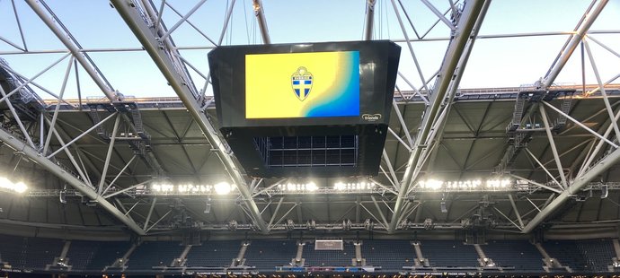 Moderní Friends Arena v Solně na předměstí Stockholmu, kde sehrají baráž o šampionát v Kataru čeští fotbalisté proti domácímu Švédsku
