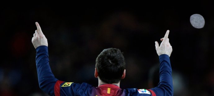Lionel Messi se raduje z gólu do sítě Atlétika Madrid