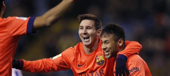 Lionel Messi slaví s Neymarem vstřelený gól