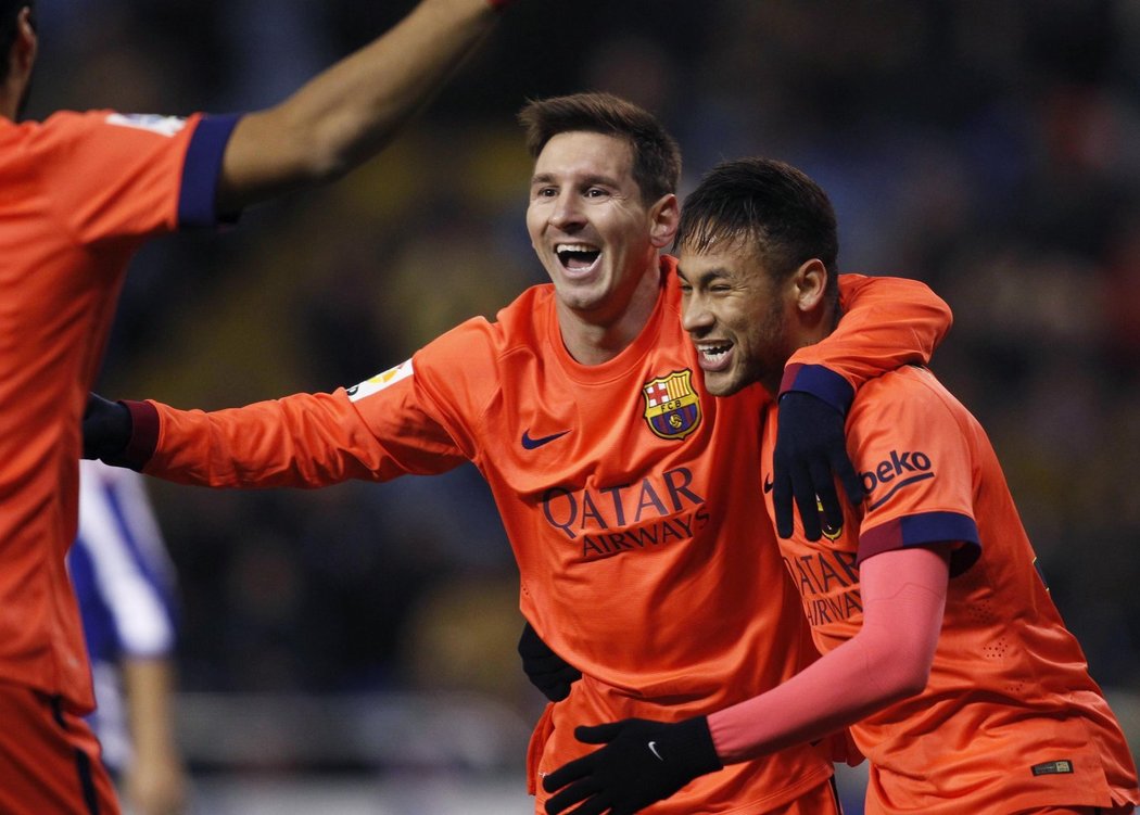 Lionel Messi slaví s Neymarem vstřelený gól