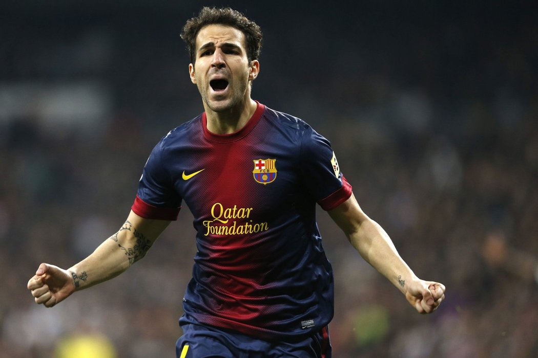 Cesc Fabregas se raduje z gólu v prvním El Clásiku roku 2013