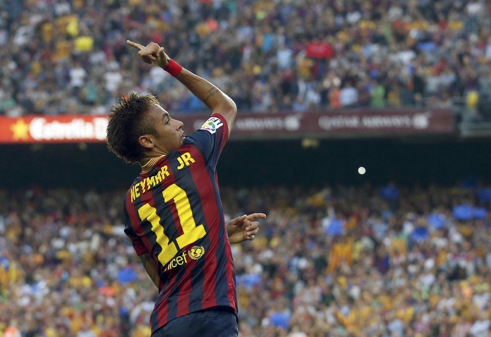 Radost střelce prvního gólu El Clásika Neymara