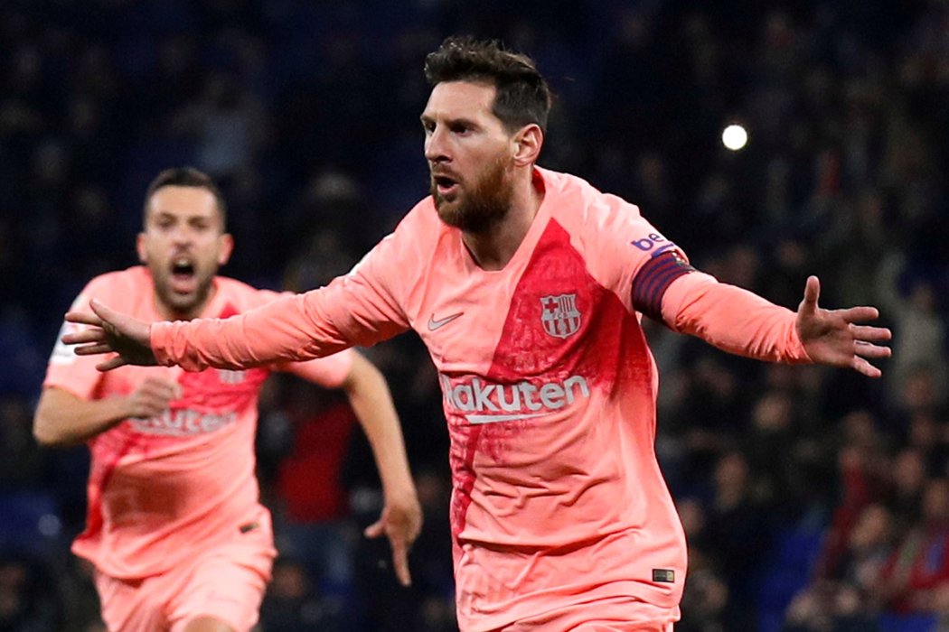 Lionel Messi po své druhé brance do sítě Espaňolu