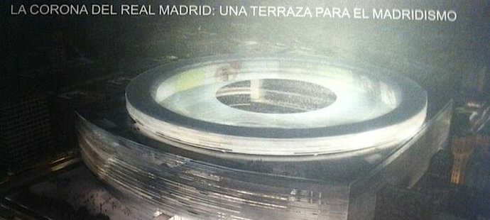 Návrh č.1. Jeden ze čtyř návrhů na plánovanou přestavbu madridského stadionu