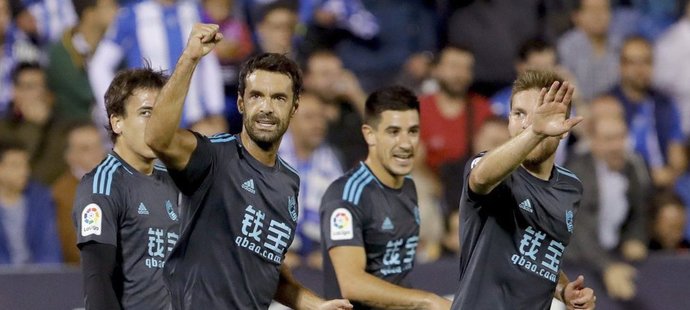 Fotbalisté Realu Sociedad se radují z gólu Xabiho Prieta v duelu s Leganés