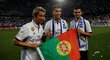 Tři portugalští fotbalisté v kádru Realu, kteří oslavili titul - Fábio Coentrão, Cristiano Ronaldo a Pepe