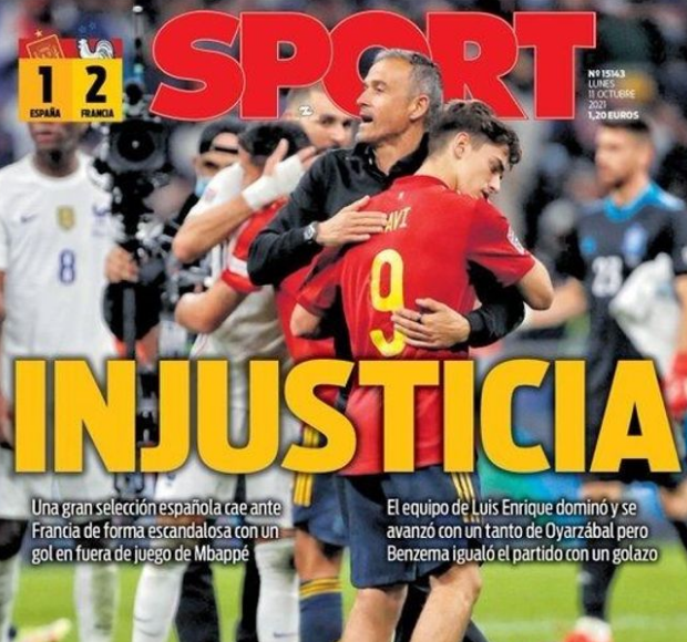 Nespravedlnost! Titulní stránka španělského Sportu