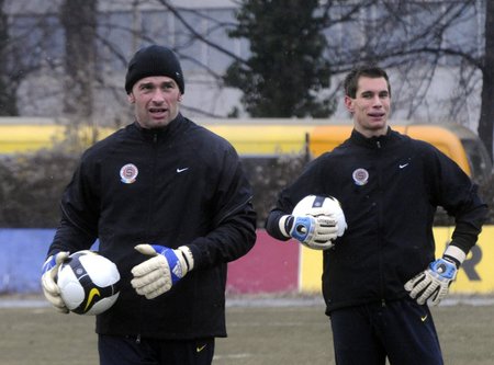 Jaromír Blažek (vlevo) a Milan Švenger na tréninku Sparty.