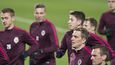 Sparťanští fotbalisté na tréninku před domácím zápasem Evropské ligy se Southamptonem, vpředu Bořek Dočkal