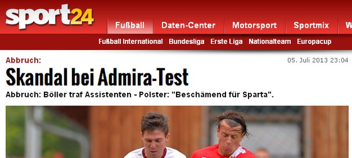 Rakouský web oe24.at zdůrazňuje, že incident je pro Spartu ostudou