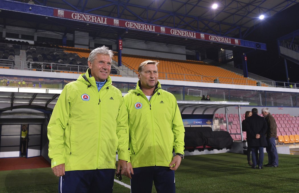 Horst Siegl a Jozef Chovanec na Letné na podzim 2014, kdy vedli Slovan Bratislava