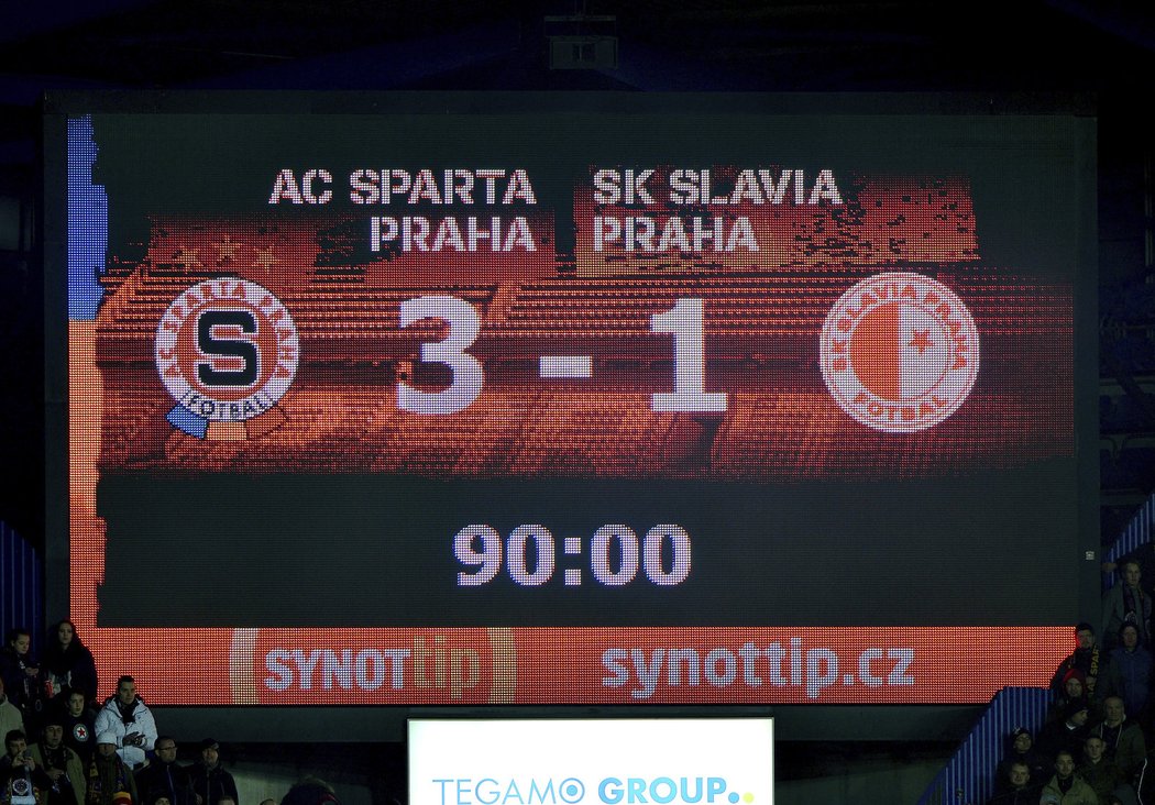 Konečné skóre pražského derby mezi Spartou a Slavií